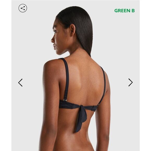 United Colors of Benetton Women’s Black V-Front Tie Back Bikini Top B Cup - Picture 9 of 11